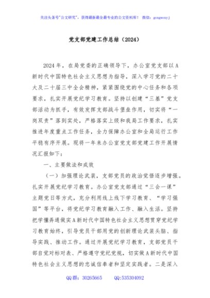 党支部党建工作总结（2024）