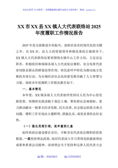 XX市XX县XX镇人大代表联络站2025年度履职工作情况报告