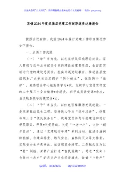 某镇2024年度抓基层党建工作述职述责述廉报告