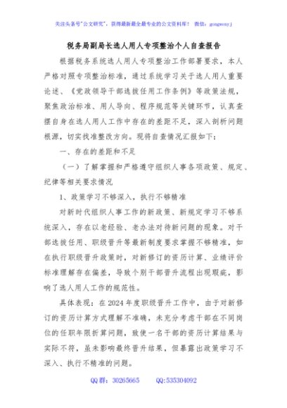 税务局副局长选人用人专项整治个人自查报告