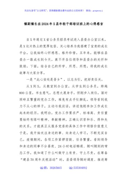 镇副镇长在2024年X县年轻干部培训班上的心得感言