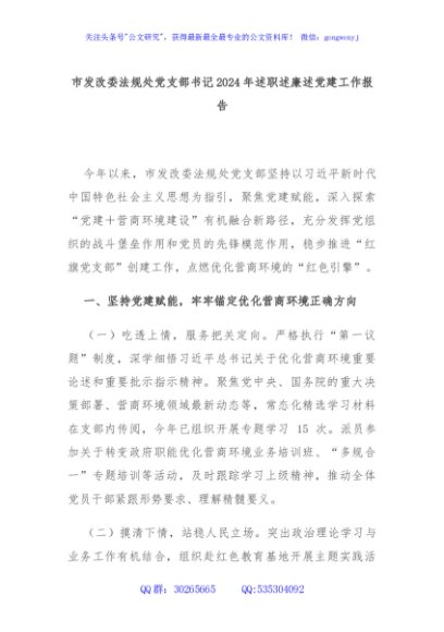 市发改委法规处党支部书记2024年述职述廉述党建工作报告