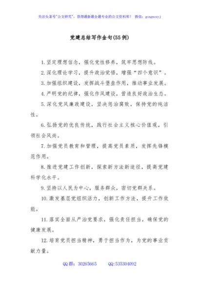 (55例)党建总结写作金句