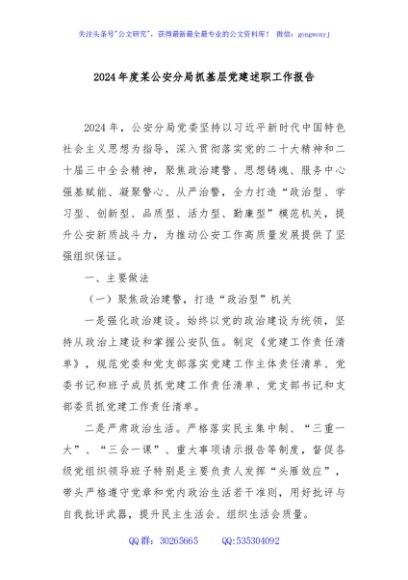 2024年度某公安分局抓基层党建述职工作报告