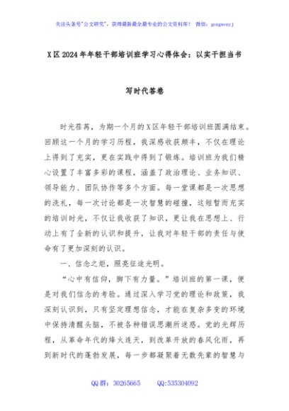 X区2024年年轻干部培训班学习心得体会：以实干担当书写时代答卷