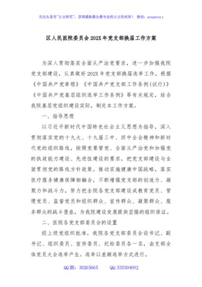 区人民医院委员会202X年党支部换届工作方案