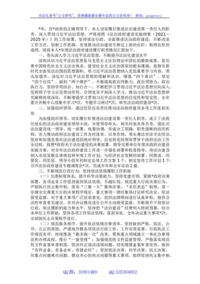 年法治政府建设履行第一责任人述法报告