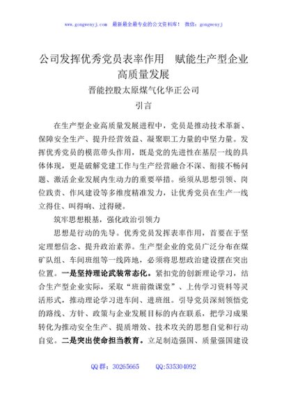 公司发挥优秀党员表率作用赋能生产型企业高质量发展