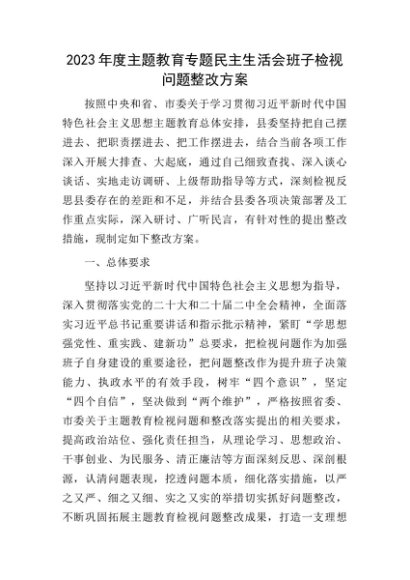 （会后）2023年度主题教育专题民主生活会检视问题整改方案9200字