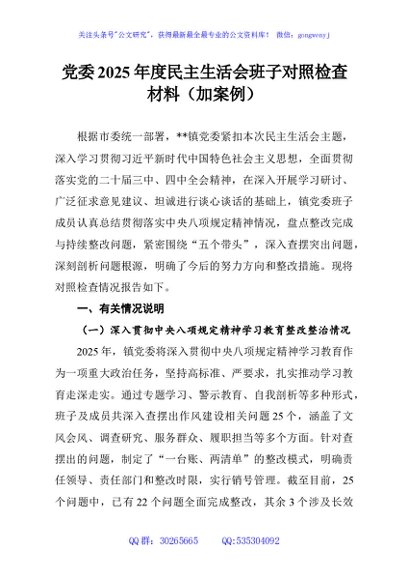 党委2025年度民主生活会班子对照检查材料（加案例）