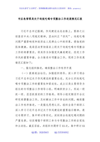 市应急管理局关于违规吃喝专项整治工作进展情况汇报