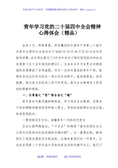 青年学习党的二十届四中全会精神心得体会（精品）