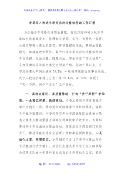 市局深入推进冬季突出违法整治行动工作汇报