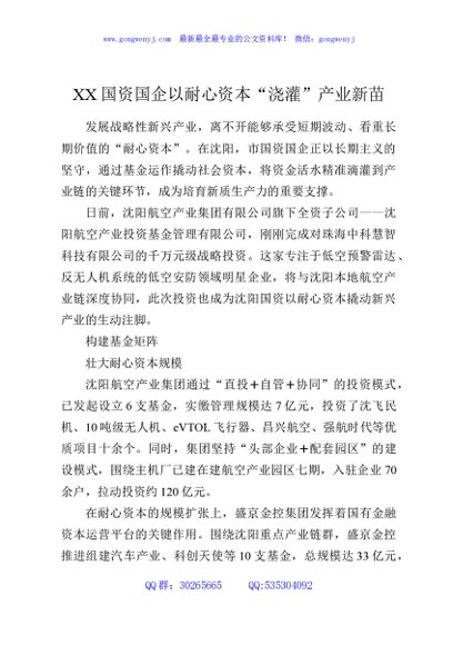XX国资国企以耐心资本“浇灌”产业新苗