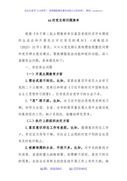 党支部问题清单
