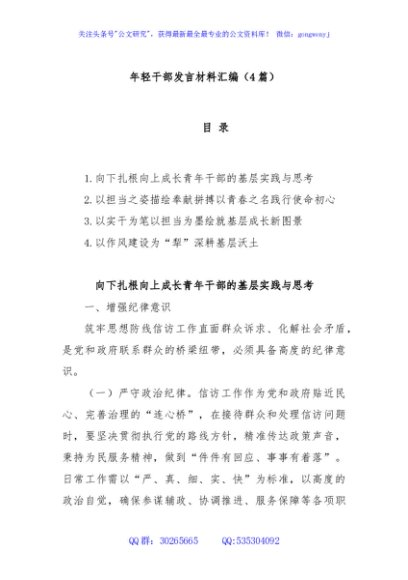 (4篇)年轻干部发言材料汇编
