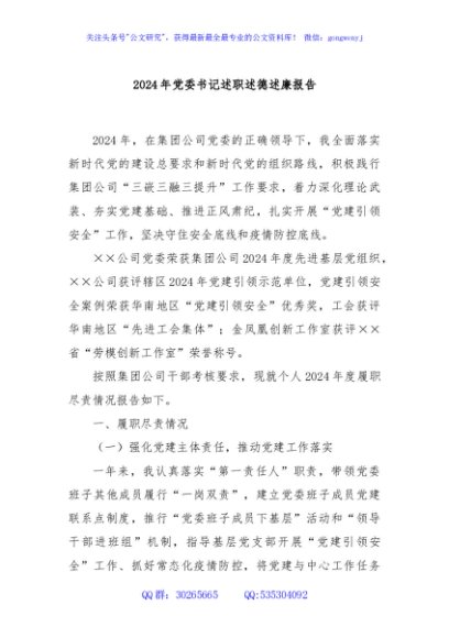 2024年党委书记述职述德述廉报告