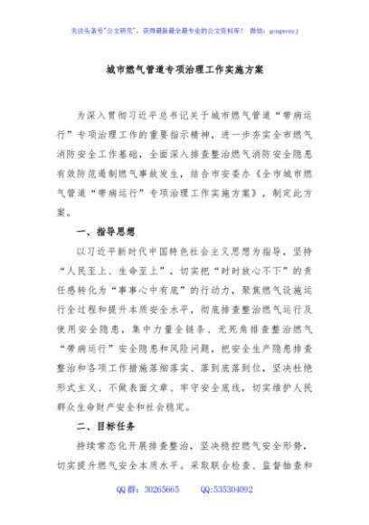 城市燃气管道专项治理工作实施方案