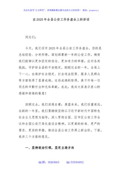 在2025年全县公安工作务虚会上的讲话