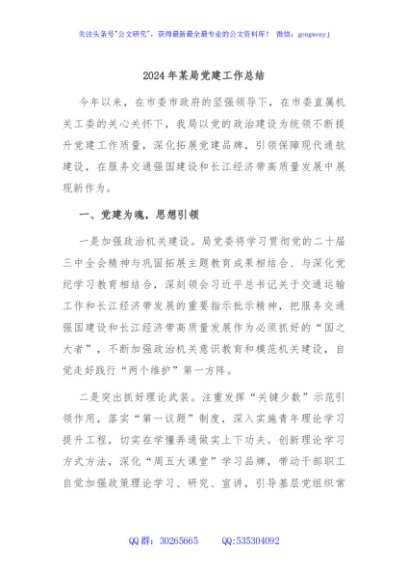 2024年某局党建工作总结