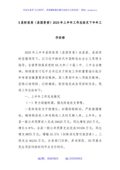 X县财政局（县国资委）2025年上半年工作总结及下半年工作安排