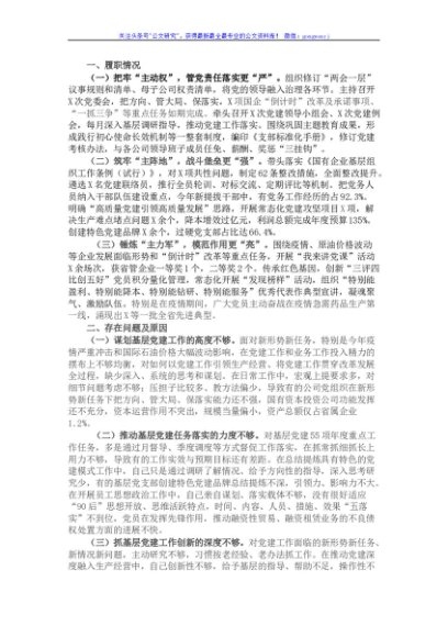 2021年度集团公司党委书记抓基层党建工作述职报告