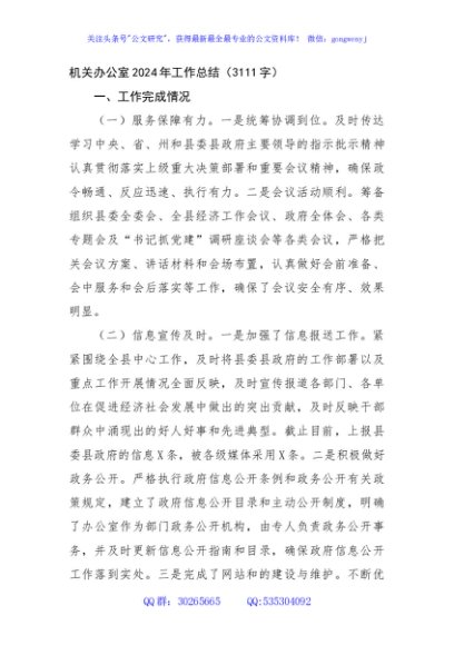 机关办公室2024年工作总结（3111字）