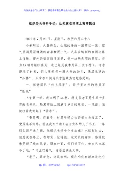 组织委员调研手记：让党旗在田埂上高高飘扬