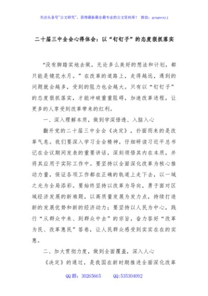 二十届三中全会心得体会：以“钉钉子”的态度狠抓落实