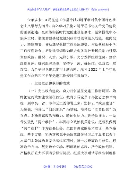 2023年上半年党建工作总结和下半年工作计划4300字