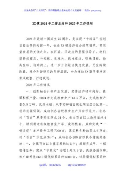 XX镇2024年工作总结和2025年工作谋划