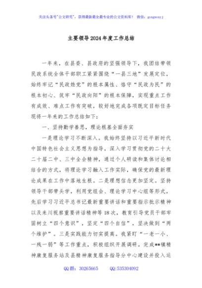 主要领导2024年度工作总结