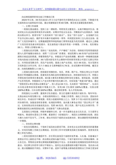 向巡察组提供的党支部工作情况汇报