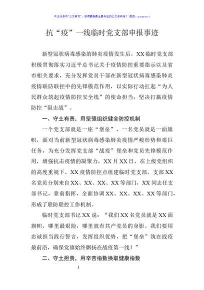 抗疫一线临时党支部申报事迹