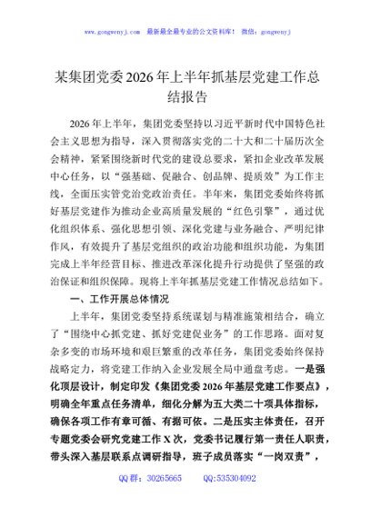 某集团党委2026年上半年抓基层党建工作总结报告