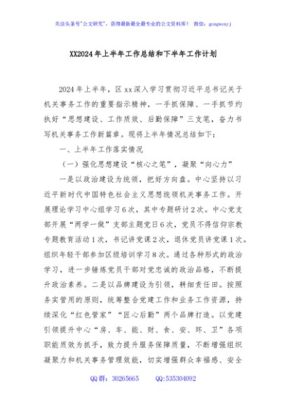 XX2024年上半年工作总结和下半年工作计划