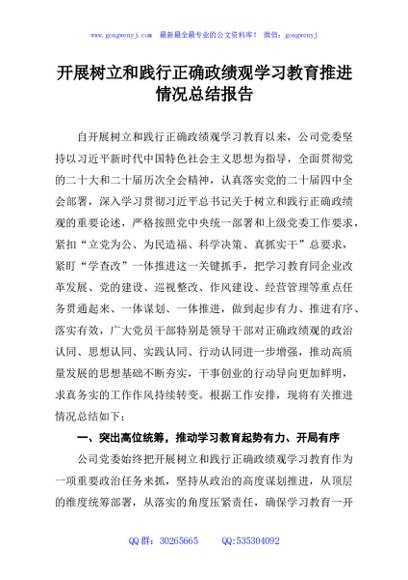 开展树立和践行正确政绩观学习教育推进情况总结报告