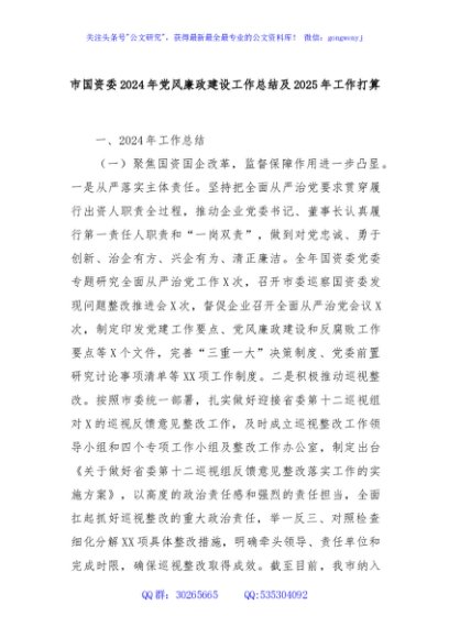 市国资委2024年党风廉政建设工作总结及2025年工作打算