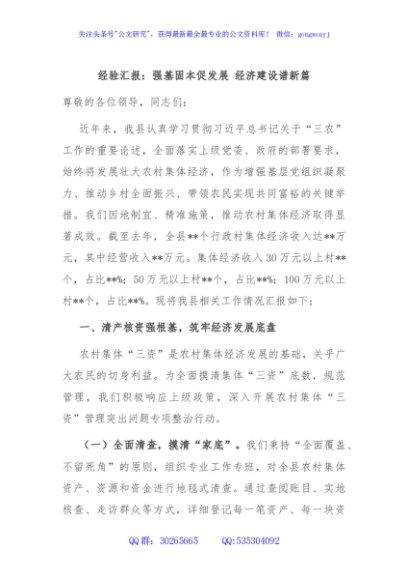 经验汇报：强基固本促发展 经济建设谱新篇