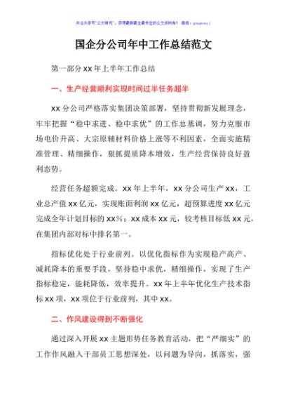 国企分公司年中工作总结范文
