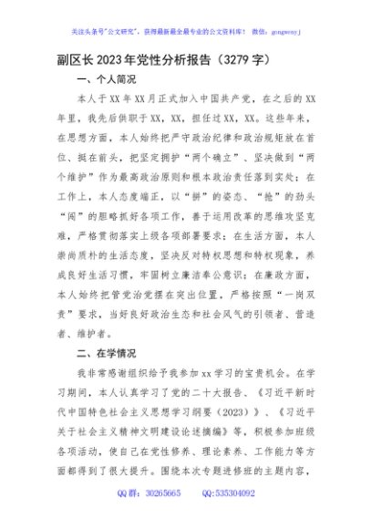 副区长2023年党性分析报告
