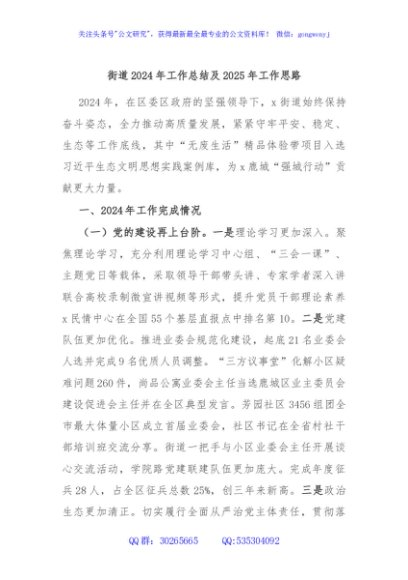 街道2024年工作总结及2025年工作思路