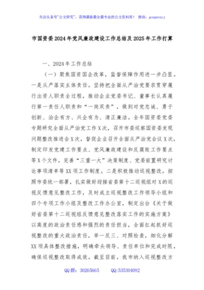 市国资委2024年党风廉政建设工作总结及2025年工作打算