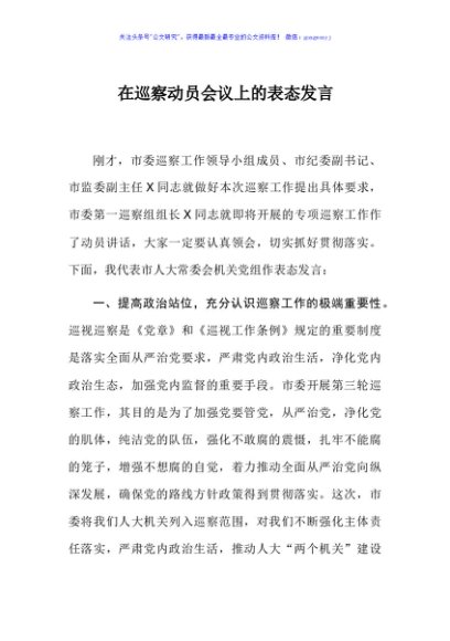 在巡察动员会议上的表态发言