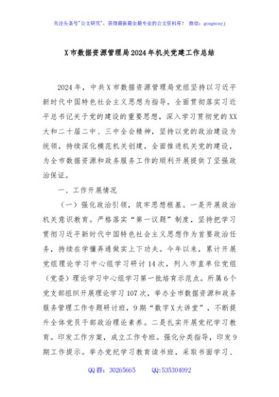 X市数据资源管理局2024年机关党建工作总结