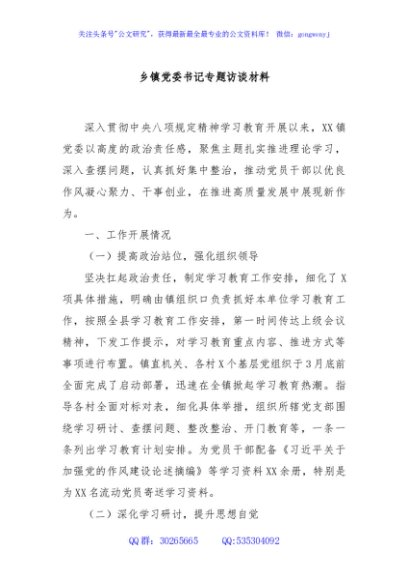 乡镇党委书记专题访谈材料