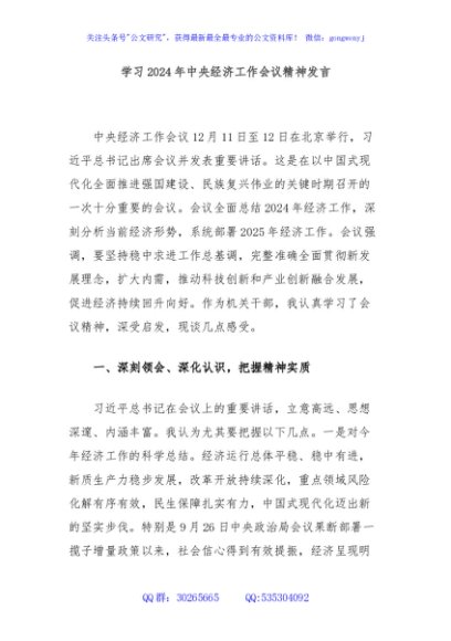 学习2024年中央经济工作会议精神发言
