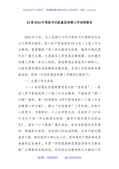 XX局2024年党组书记抓基层党建工作述职报告