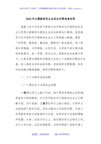 2023年主题教育民主生活会对照检查材料 (2)