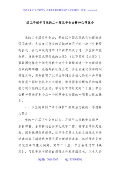 组工干部学习党的二十届三中全会精神心得体会